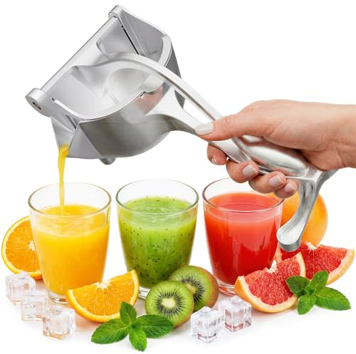 Fruit Juice Squeezer Handheld Aluminum Alloy - Manual Juicer Hand Press, Non-Slip Ergonomic Handle, Easy to Use & Clean, 0.6 L Capacity - Great Bar Juicer for Citrus, Pomegranate, and Other Fruits