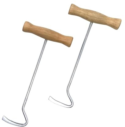 Baoblaze 2 Pieces Boot Hooks Horse Riding Boot Pulls Stable Supplies Portable with Wood Handle Iron Hooks for Cowboy Boot Boot Pullers