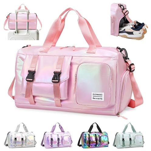Hoseay Bolsa Deporte Mujer Grande Bolsa de Viaje con Compartimento Zapatos y Bolsillo Húmedo Bolso Gimnasio Impermeable Bolsa Fin de Semana Ligera Bolsa Natacion 24L para Yoga Gym Piscina, Rosa