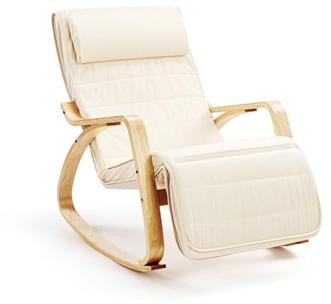 Hom&Com - Mecedora Sillón Mecedora Lactancia Mamá – Silla Mecedora para Adulto, Butaca Relax para Salón, Rocking Chair Cómoda para Relajación, Lectura y Descanso – 160 kg – (Beige)