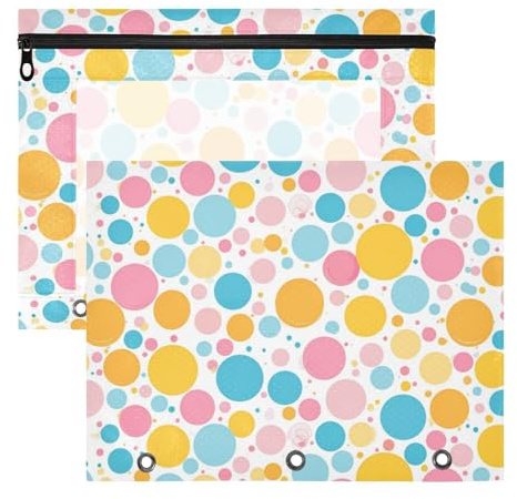 Foiosoh Carpeta de plástico con 3 ojales reforzados, carpeta de archivos para cartas de papel A4, paquete de 2 unidades de puntos y círculos para clase de profesores