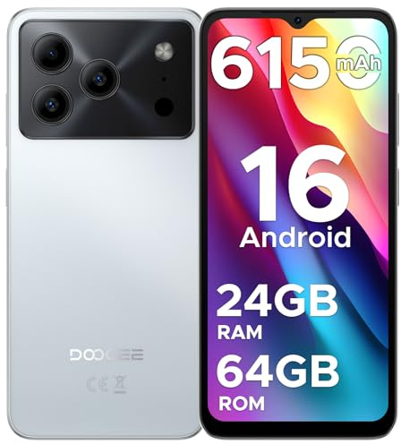 DOOGEE Note 56 Mobile Phones, Newest Android 16 Smartphone, 6150mAh, 8.45mm Ultra-Slim, 6.56 HD+ 90Hz, 24GB + 64GB/2TB Android Phones, 4G Dual SIM Unlocked Mobile Phone, Face ID, GPS, OTG, FM-White