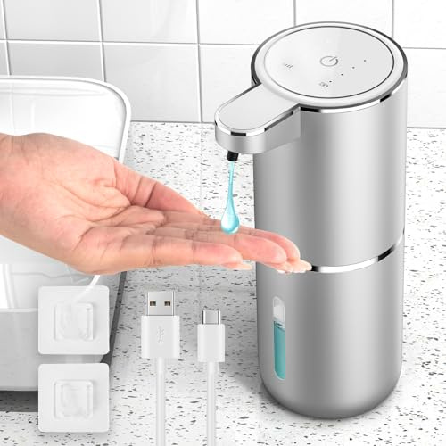 HAPPHOOH Dispenser Sapone Bagno,380 ml Dispenser Sapone Automatico con Sensore di Movimento Infrarossi,Muro,Ricaricabile Tramite USB,Impermeabile IPX5 Dispenser per Cucina, Bagno