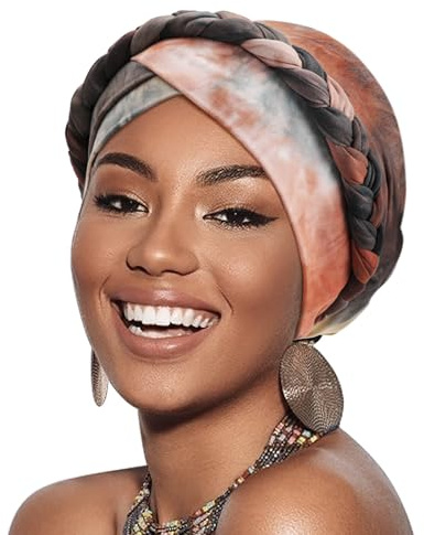 DRESHOW Donna Africane Turbante Pre-Legato Copricapo a treccia Testa Avvolge Cappello Boho Turbante Chemio Cap Elastico Annodato Berretto