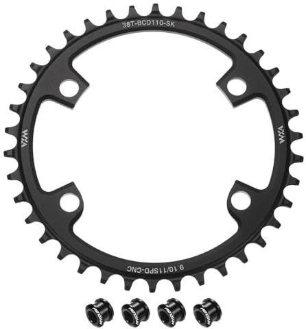 sourcing map 110BCD Bike Chainring 38T 7/8/9/10/11 Speed 160mm Diameter Round Aluminum Narrow Wide Tooth Bike Chainwheel with Screws for MTB Road Bike, Black