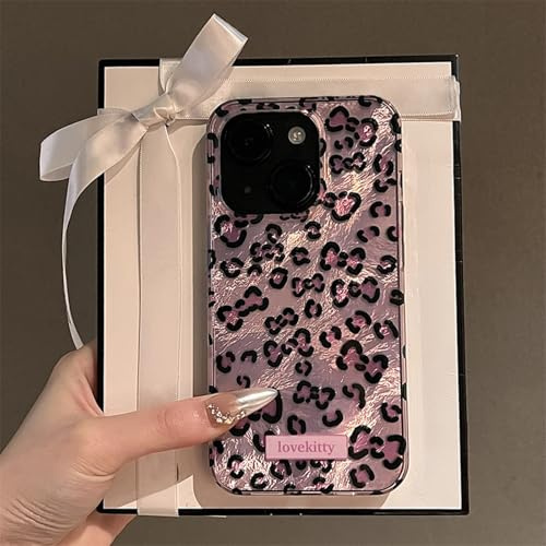 Reownest Fodral för iPhone 13/iPhone 14, söt vintage leopardmönster gepard design, mjuk paljett TPU stötsäker och vattentät skyddsfodral för kvinnor och flickor-lila