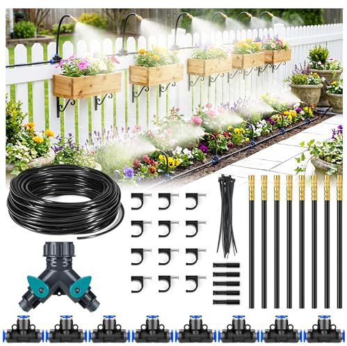 HIRALIY Tubo di irrigazione 10 m, ugelli in ottone regolabili a 360°, sistema di irrigazione a goccia da 1/4, sistema di irrigazione da giardino, balcone, aiuole rialzate, serra e piante