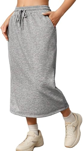 SEAUR Jupe Longue Femme Élégante Décontractée Maxi Jupe D’été Chic Taille Taute à Cordon avec Poches Ligne A Couleur Unie - M