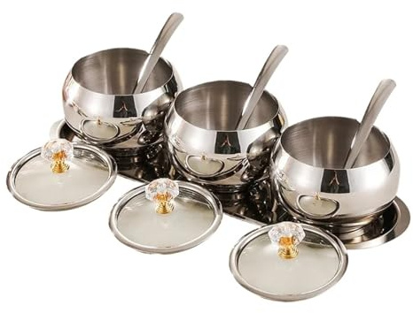 HYFEUOKF Juego De Condimentos De Acero Inoxidable 304 Con Tapa, Bandeja for Cucharas, Contenedores De Almacenamiento De Especias for Cocina, Azúcar, Pimienta Y Sal(Silver)