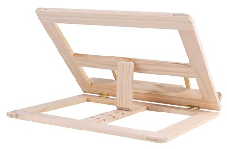 Rengue Justerbart Bokställ i trä, Kokbokshållare i Massivt trä med Justerbar Vinkel och Höjd, Multifunktionellt Läsställ 30 X 23,5 Cm för Köksbordsstudenter äldre