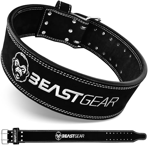 Beast Gear Gewichthebergürtel - Leder 10mm Gepolstert Gym Gürtel Herren, Trainingsgürtel für Klimmzug Gürtel, für Gewichtheben, Krafttraining Zubehör für Damen und Herren