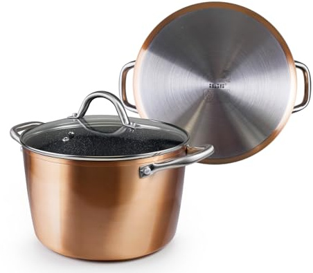IBILI - Natura Copper Saucepan with Glass Lid 20 cm Stone Style Non-Stick Coating Suitable for Induction Cookers