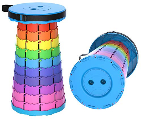 Sgabello Pieghevole Portatile Arcobaleno, Altezza Regolabile 6-45 cm, Mini Sgabello Telescopico, Leggero, Portata Massima 180kg, per attività All'aperto, Pesca, Barbecue, Interni, Viaggi,Campeggio