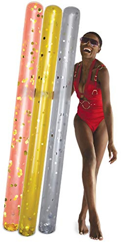 POZA Inflatable Pool Noodles - Premium Jumbo Pool Noodles in Gold, Rose Gold, and Silver, Sparkly Confetti-Filled Pool Noodle Floats for Adults, Kids, Pool Noodles for Water Games, Pool Party - 3 Pack