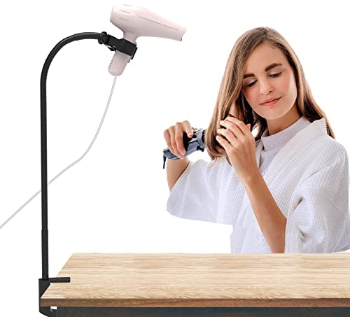 Linkidea Support de sèche-cheveux mains libres, support de tuyau en acier inoxydable, pince réglable pour sèche-cheveux pour table de toilettage chien et animal de compagnie (noir)