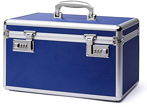 HEWEI WORKS Caja de Medicamentos, 36.1x18.3x20.8cm, Medicinas y seguridad en el hogar, Caja multiusos equipada con cerraduras, Incluye caja de pastillero portátil de bolsillo (azul/grande)