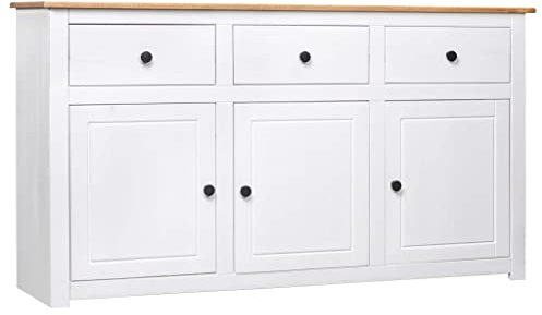 Hommdiy Sideboard Massivholz Panama-Kiefer 135 x 40 x 80 cm Wei?
