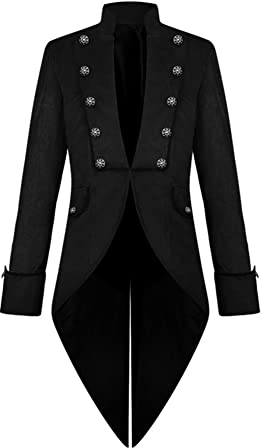 OBEEII Herren Gothic Frack Steampunk Vintage Mantel Mittelalter Gehrock Jacke Viktorianischen Karneval Kostüm Cosplay Fashing Smoking Kostüm Schwarz L