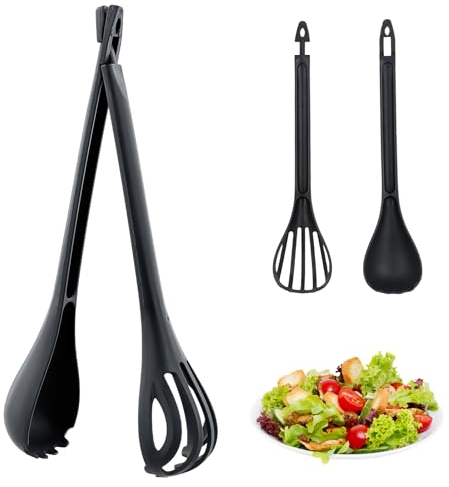 Litinliv 2 Pezzi Cucchiaio per Pasta, Mestolo per Spaghetti, Utensili da Cucina Antiaderenti Resistenti al Calore, Servire Spaghetti, per Cucinare, Scolare, Mescolare e Servire, Uovo(Nero)