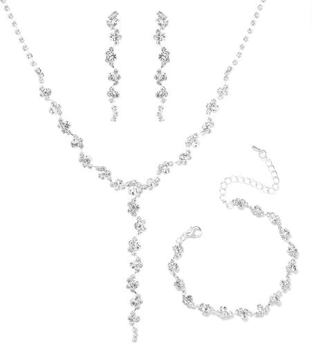 FDEETY Hochzeit Schmuckset für Damen Halskette Ohrringe Armband Set Schmuck Set mit Zirkonia Allergenfrei Hochzeitsschmuck für Braut Brautjungfern