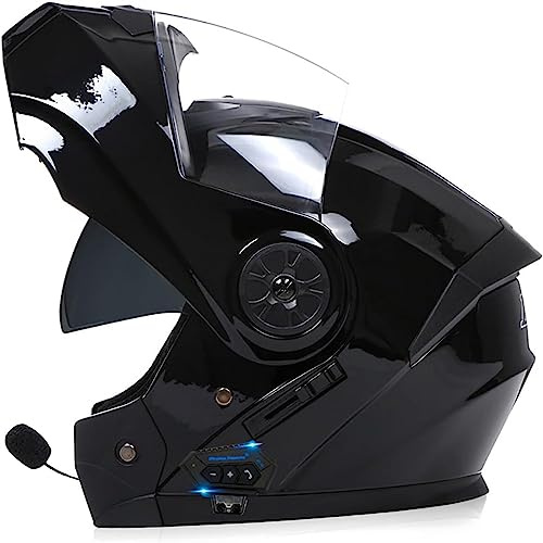 Bluetooth Caschi per Moto a Doppia Visiera Apribili,Casco per Moto Integrale Modulare Integrato Bluetooth,Casco Modulare Bluetooth,Mp3 FM 55-62CM Approvato ECE Casco