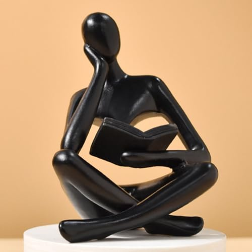 UTTCMK Abstract Art Thinker Statue - Reading Thinker Sculpture Figurine, Modern Home Decoration for Living Room Office Shelves Coffee Table Desk Decor (Black)