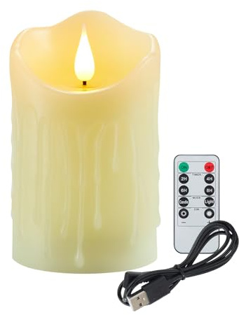 Koelaa Candele LED Ricaricabili USB senza Fiamma con Effetto Fiamma 3D Realistico, Telecomando e Timer 2/4/6/8h, Candele Ricaricabili per Natale, Decorazioni Casa-7.5 * 10cm