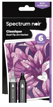 Crafter's Companion Spectrum Noir Classique Blend Lot de 6 marqueurs à base d'alcool à double pointe Violet riche