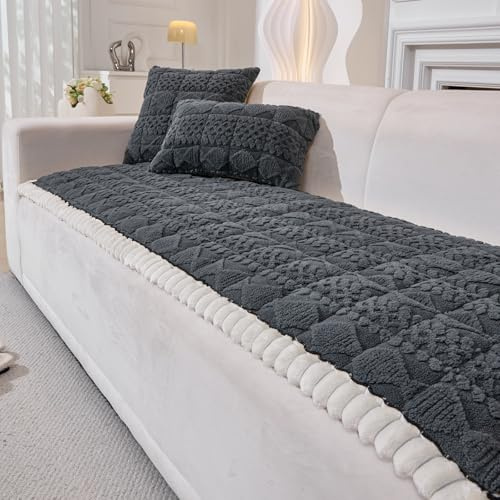 tianxinbaobei Thick Dog Sofa Cover Washable, Non Slip Fuzzy Pet Couch Covers for Sofa, Soft Plush Sofa Pad Protector for Large 3 Cushion, Pet Friendly Settee Covers (Dark Grey, 27.6 x 82.7/70x210cm)