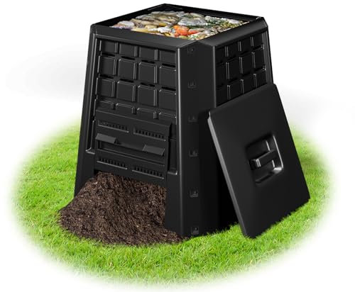 COSTWAY Compostador de Jardín 380L, Contenedor de Compost para Jardín, Caja de Compostaje para Exterior con Tapa y Ventilaciones Múltiples Ajustables, Contenedor de Compostaje para Crear Suelo Fértil