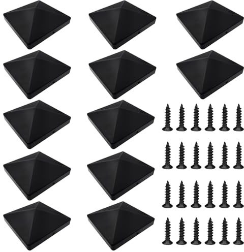 Begonia 12 tappi per pali da 10 x 10 cm, tappi per recinzioni con 24 viti, in plastica, per pali quadrati di recinzione, per giardino, recinzioni in legno squadrato