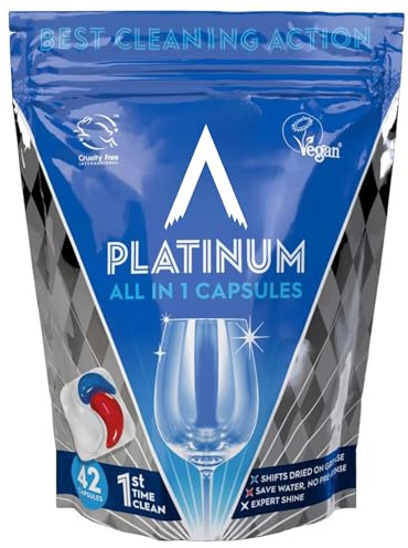 Eco-Friendly Dishwasher Tablets – 42 Vegan, Cruelty-Free All-in-One Caps for Effortless Cleaning – Phosphate-Free Formula for Shiny, Streak-Free Dishes