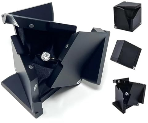 YUPZAR Boîte à Bague Mécanique Aluminium Noir Mat Ouverture à Une Main Intérieur Velours Écrin Bague Fiançailles Mariage Coffret Bijoux Présentation Cadeau Homme Femme Élégant Design Rotatif