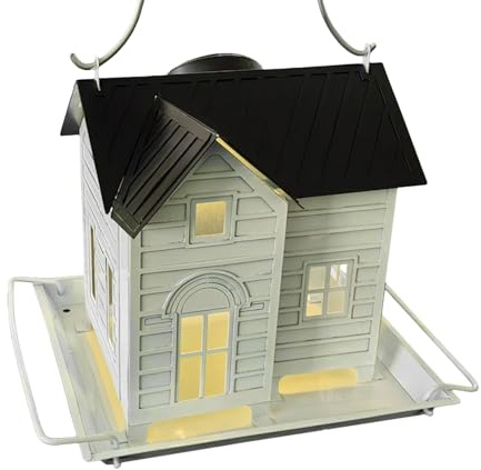 Mangeoire pour oiseaux pour l'extérieur - Métal décoratif - Distributeur de nourriture pour pinsons, lampe solaire suspendue, conteneur d'alimentation pour grives | Jardin Ferme Jardin Ferme Terrasse