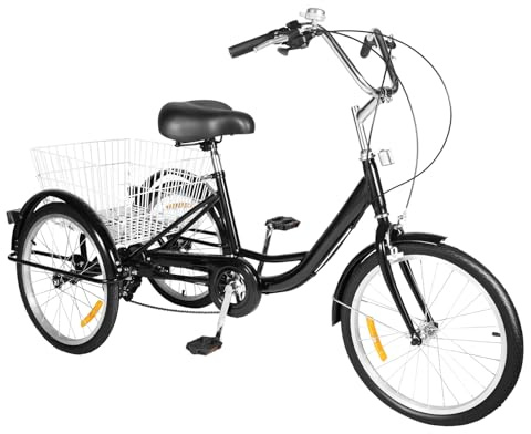 KKVUIIFF Tricycle de 20 pouces pour adultes, tricycle avec grand panier, vélo à 3 roues jusqu'à 120 kg, pour hommes, femmes, personnes âgées