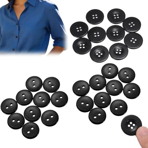 Botones de Costura Negros de Resina, 200 Piezas Redondas de 10 mm con 2 y 4 Agujeros, para Reparacion de Ropa, Camisas, Sueteres, Pantalones, Manualidades DIY y Decoracion Creativa