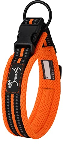 PETTOM Hundehalsband Verstellbare Nylon Hunde Halsband Atmungsaktives Reflektierend Halsband (Orange M)