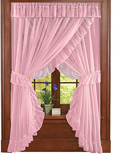 Collections Etc Isabella Ruffled Sheer Fabric Curtain Set Rose NO Size