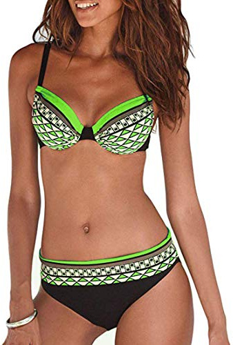 Vintage dam tvådelad baddräkt elegant bantning push up bikini tribal tryck bikini set, Gult, XXL