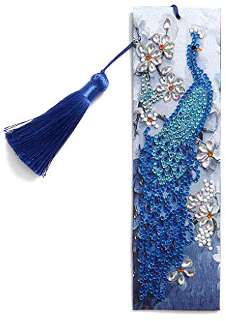 VETPW 5D Diamond Pasted Painting Kit, DIY diamantmålningsbokmärken, diamantbroderi bokmärke kit med läderglans, målning efter nummer kit - påfågel