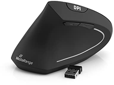 MediaRange ergonomische Maus mit 6 Tasten, kabellos, vertikale Ausführung, DPI einstellbar, drahtlose Funk-Maus inkl. Scroll-Rad, mit USB Nano-Empfänger, für Linkshänder, Farbe schwarz