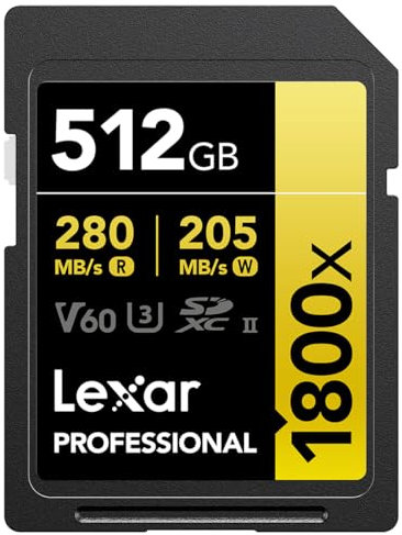Lexar Professional 512GB 1800x SDXC 270MB/s UHS-II Gold SD Memory Card