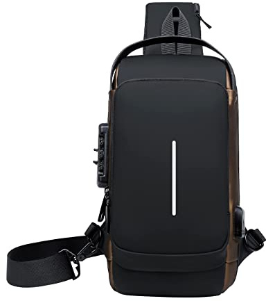Aucuu Bolsos Cruzados Antirrobo, Bandoleras Cruzada PU con USB Negocio, Bolsa de Pecho Recargable, Sling Bag Impermeable para Ocio, Hombre Colegio, Montañismo, Deportes, Bandolera Multibolsillos
