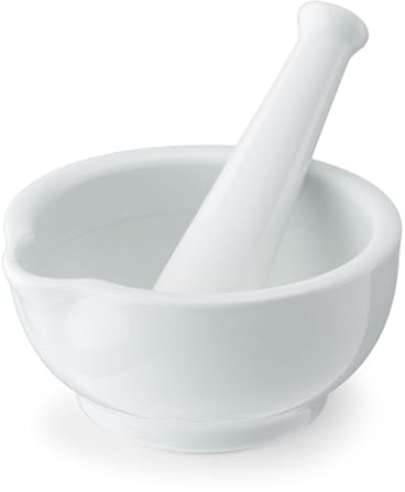 Mikasa Chalk Pestello e mortaio in porcellana, mortaio e pestello bianchi per macinare erbe e spezie | Confezione regalo e lavabile in lavastoviglie
