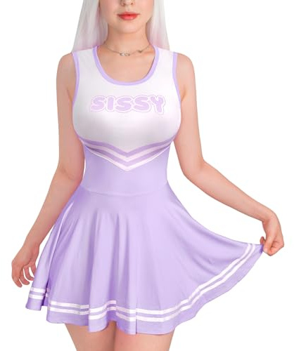 LittleForBig Vestido para mujer con mangas sin tirantes Cheer Sissy Bodycon Mini vestido de falda, morado, L