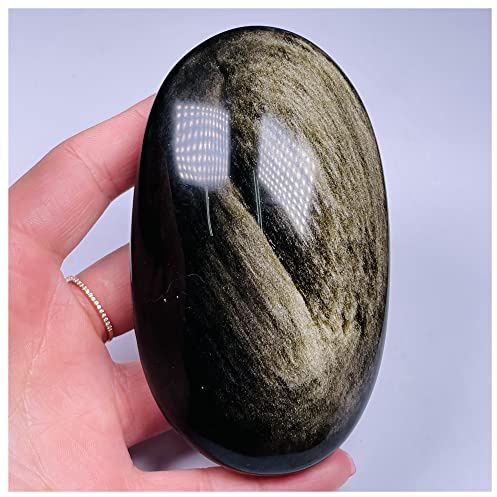 RUAJOGYNVM naturligt guld obsidian ellips reiki ädelsten dekorationskristall husdekoration (färg: 240–260 g)