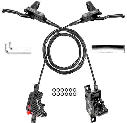 DYISLAND SD-230X MTB Hydraulic Disc Brake Set 4-Pistons/2-Pistons,Aluminum Front and Rear Two-Finger Brake Levers,Brake Kit for Mountain Bike/Fat Bike/Folding Bike (Black/2-Pistons)
