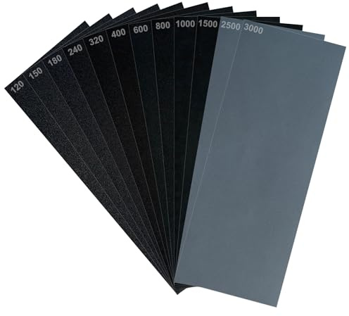 Sandpapper 24 st vattensandpapper 9 x 23 cm – korn 120/150/180/240/320/400/600/800/1000/1500/2500/3000 – våt- och torra sandpapper för trä, metall, vägg och pun lir Fyrar