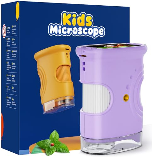 Microscopio Digitale per Bambini, Temodu da 2,0 Pollici Microscopio Digitale Bambini, con 8 luci LED Regolabili 1000X, Capodanno per dai 4 agli 12 anni (382-Purple)