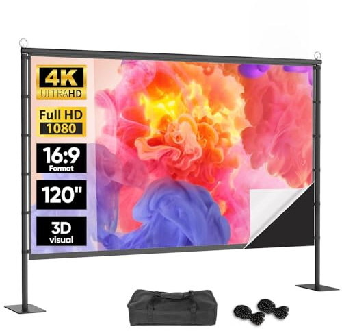 Outdoor Projector Screen with Black Backing - 120 inch Portable Projection Screen with Stand, 16:9 Wrinkle-Free Opaque Movie Screen with Carry Bag for Indoor Home Theater Backyard Cinema